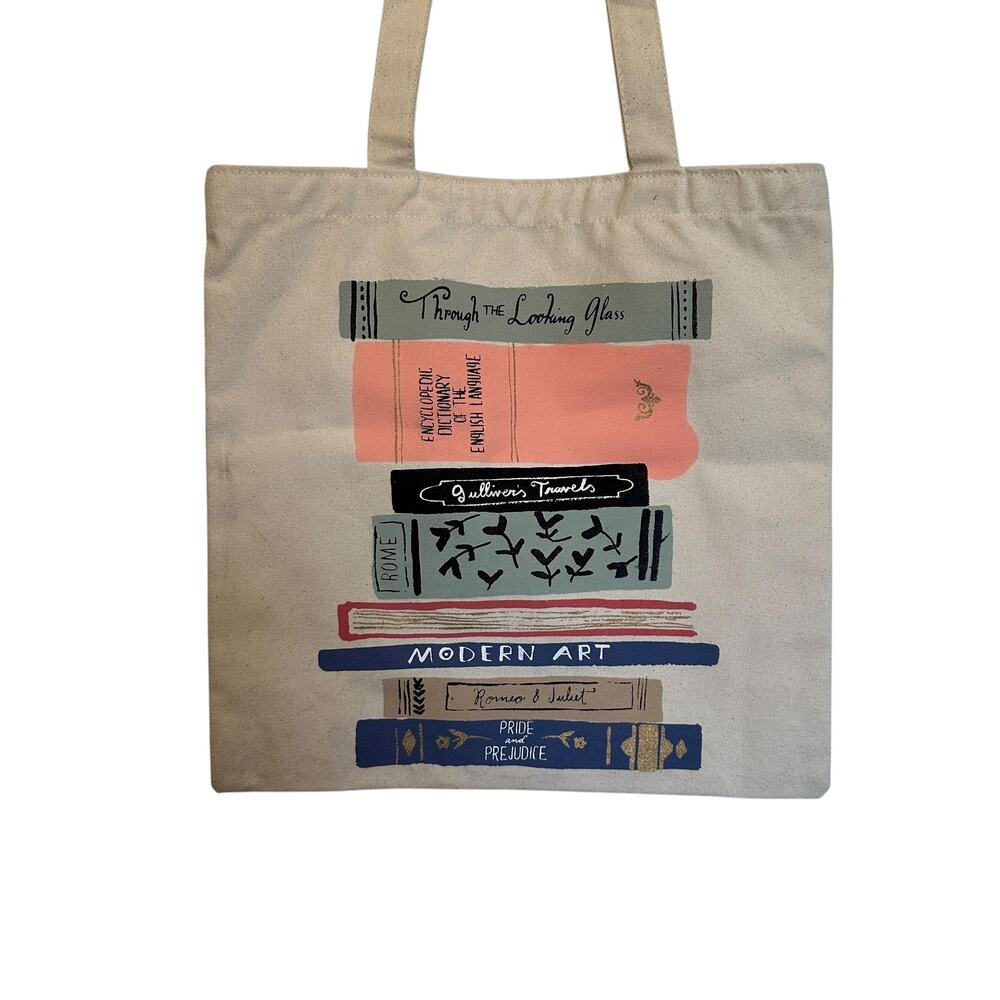 Kate Spade New York "Stack of Classics" Canvas Tote Bag Shoulder Book Graphic